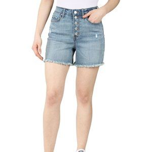 Indigo Rein Women's Juniors' Exposed-Button Fly Jean Shorts Blue Size 7 W26 B4HP